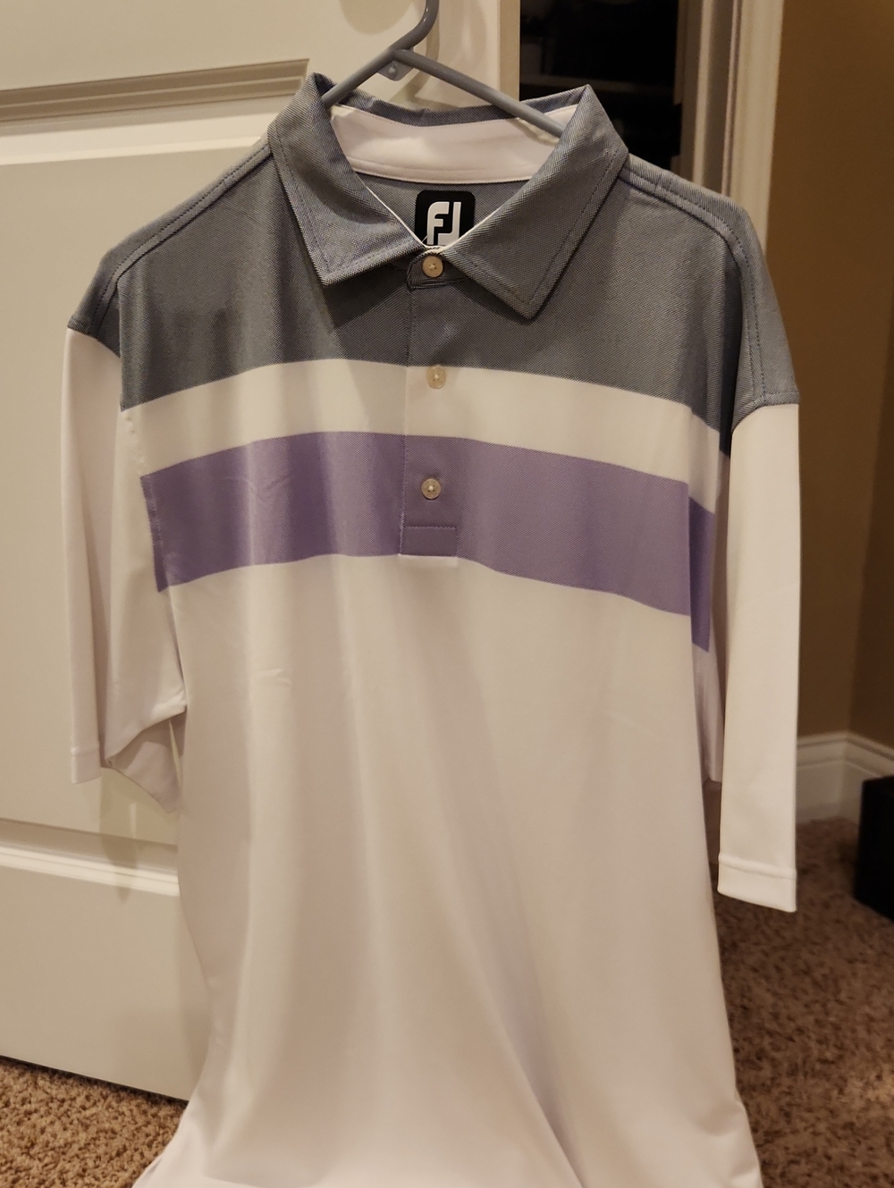 FootJoy White, Gray & Lavender Striped Men's Golf Polo